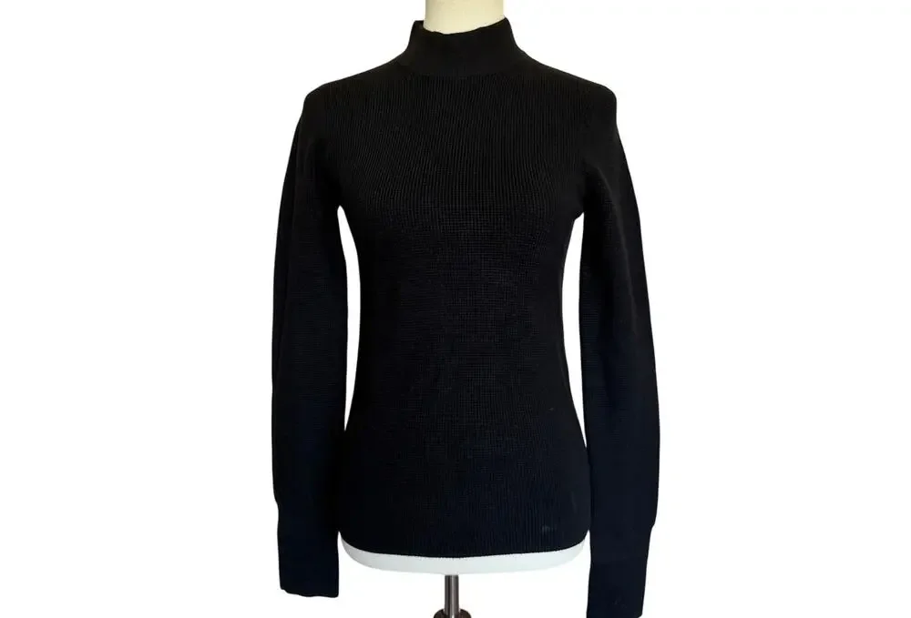 Lunya Waffle Knit Cotton Silk Blend Sweater - Black - Size Small